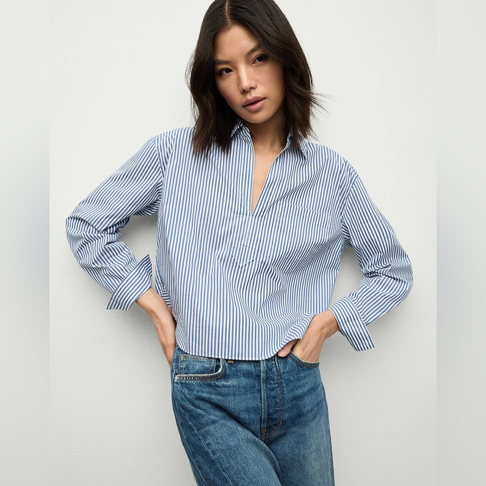 NWT Veronica Beard Khai Cropped Tunic Top in Blue/White Stripe